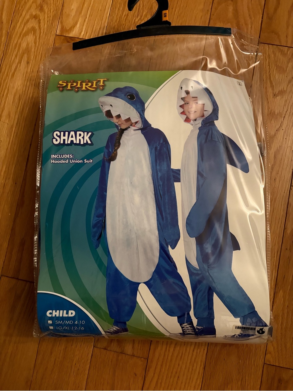 Spirit Kids Shark Costume - Blue and White Hooded Union Suit Small/Medium 4-10
